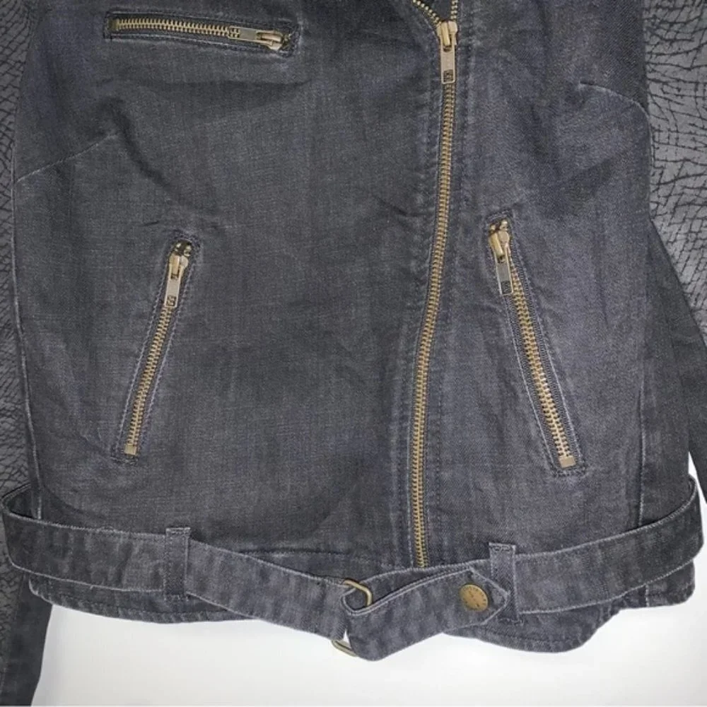 Current/Elliott Biker Jacket Size Small Black‎ Grey Dark Denim Moto 